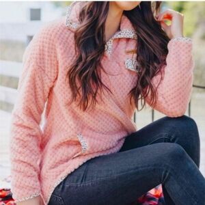 Simply Southern Peachy Pink Textured Soft Pullover Jacket - Size XL